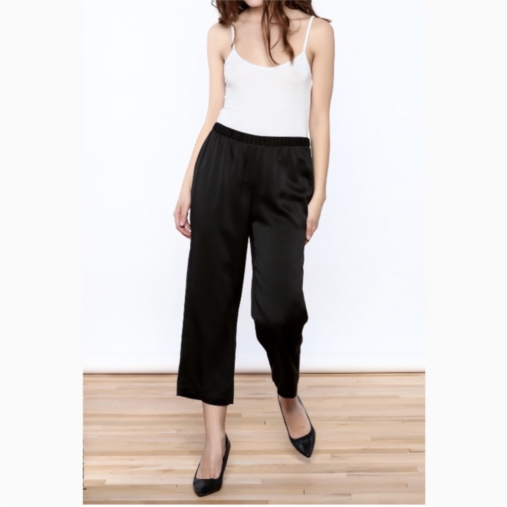 NWT Eileen Fisher Silk Crepe Black Satin Cropped Pants